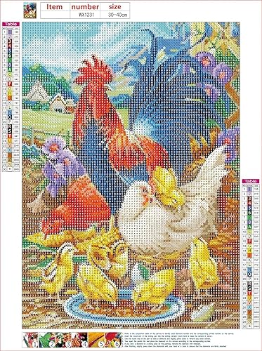 Miniatura 4 de MXJSUA Kits de pintura de diamantes de gallo para adultos, arte de diamante, arte de diamantes 5D, broca completa de gallo, diamantes redondos,