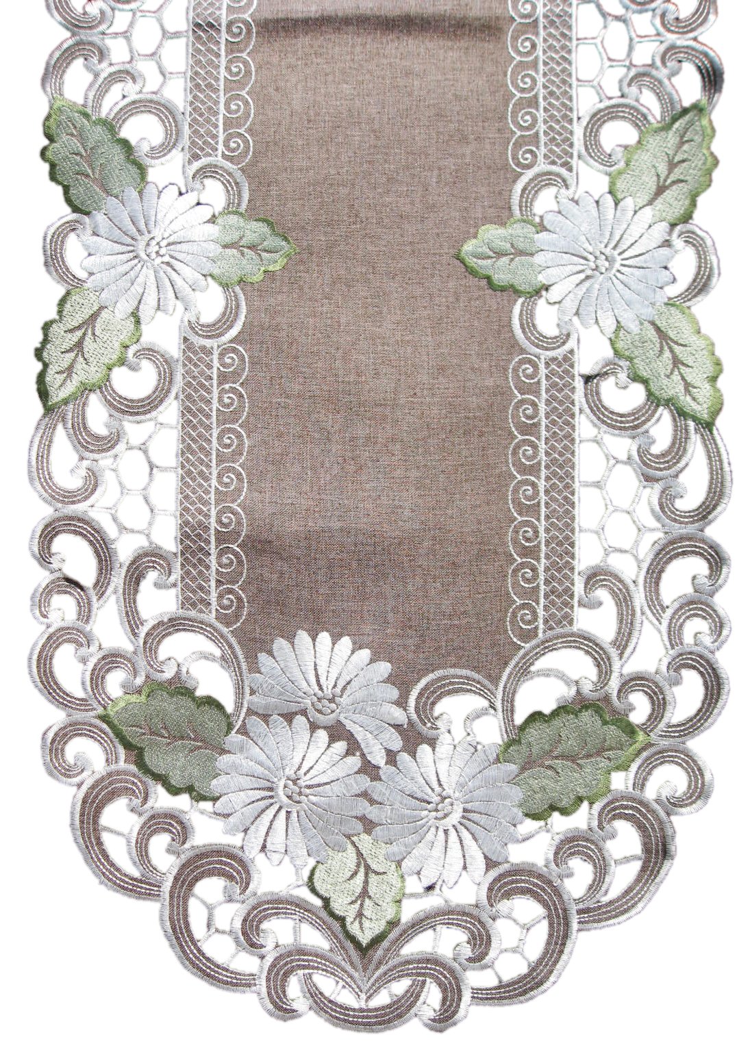 Sainty H8852/1-(14x28) Fleur Cocoa Oval Table Runner, 14" x 28", Brown