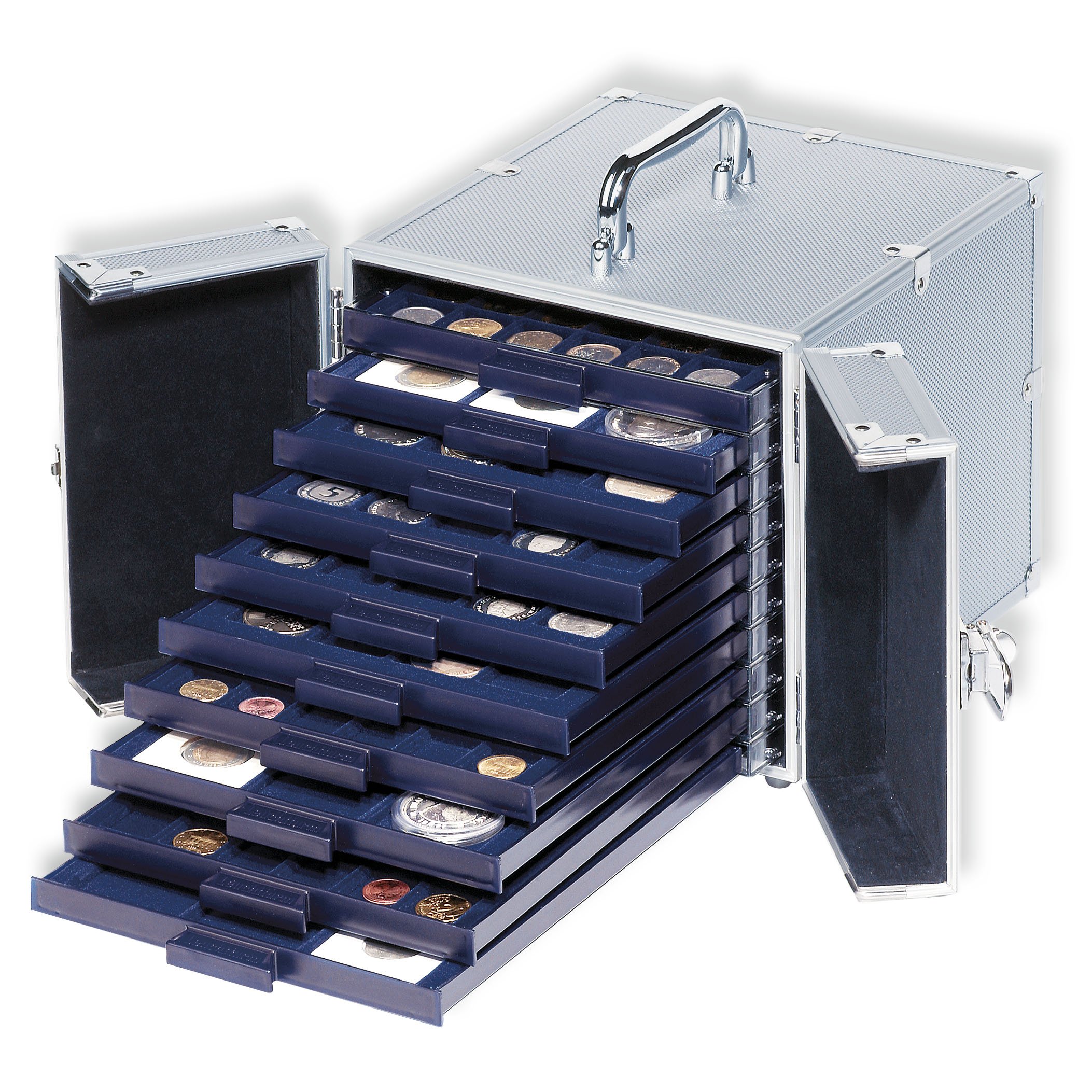 Leuchtturm 315842 Maletín Aluminio Cargo S 10 - Maletín para 10 monederos Smart - 203 x 213 x 280 - Plata