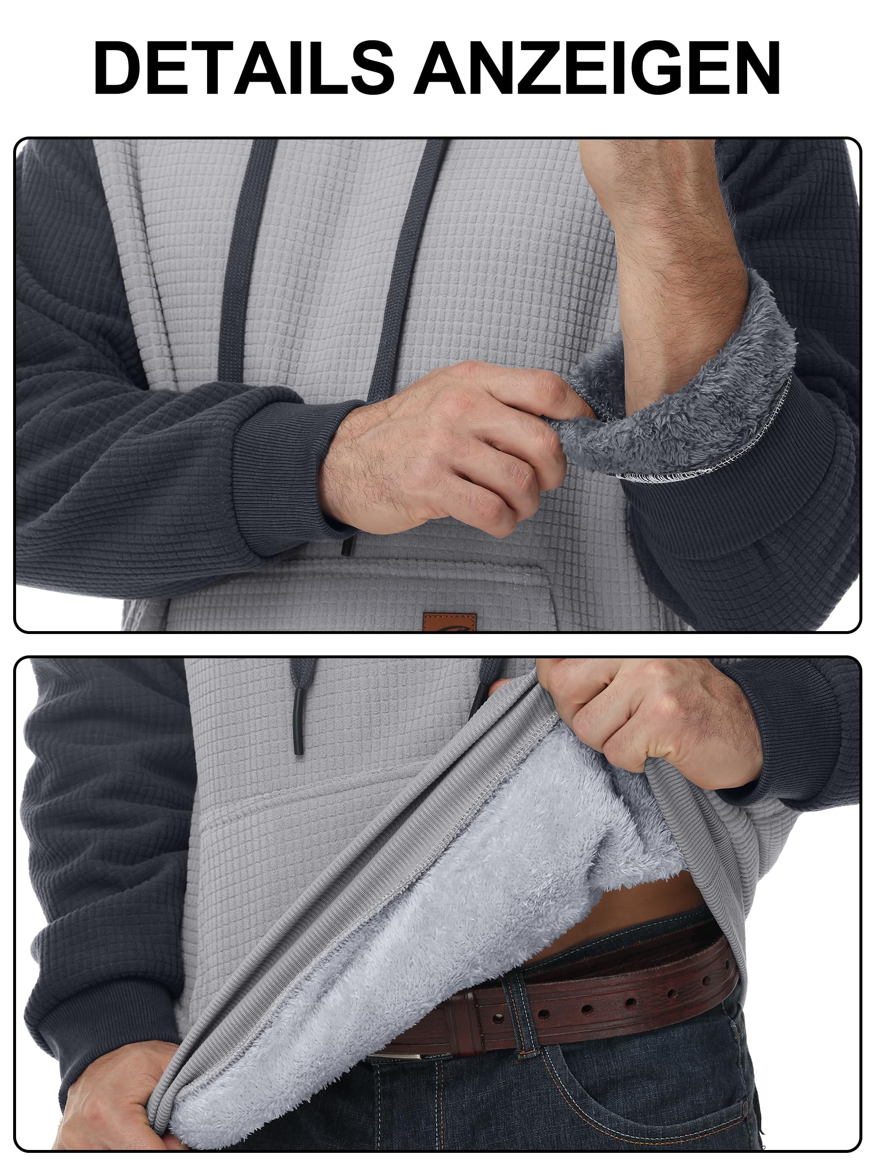 YuKaiChen Sudadera con capucha de forro polar para hombre, sudadera gruesa con forro de gofre, tejido exterior de invierno, sudadera cálida con bolsillo canguro