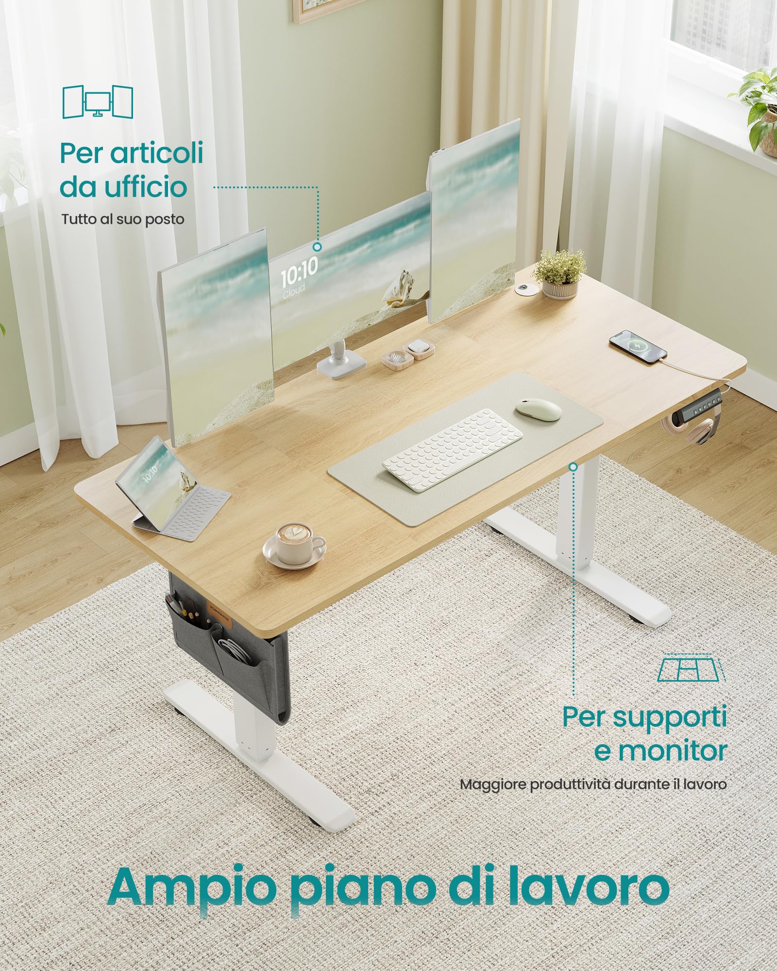 Scrivania elettrica regolabile 160 x 72 cm DESTIN II grigia e nera