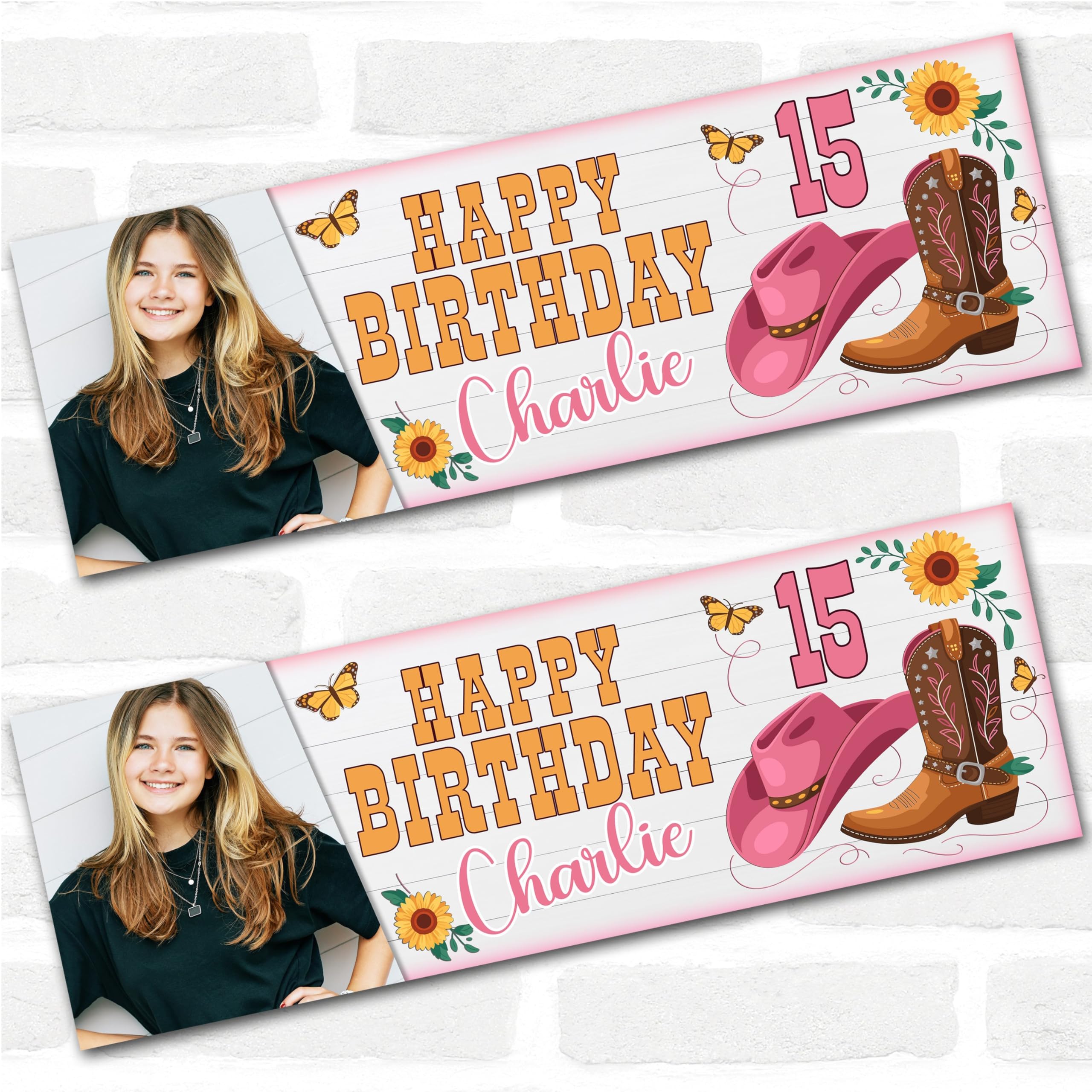 Personalised Party Banner For Kids Birthday Girls Pink Cowboy Boots Photo | Custom Large Party Decoration, Event Banner, Backdrop, Décor, Signage. 3 ft x 1 ft | 4.5 ft x 1.5 ft | 6 ft x 2 ft