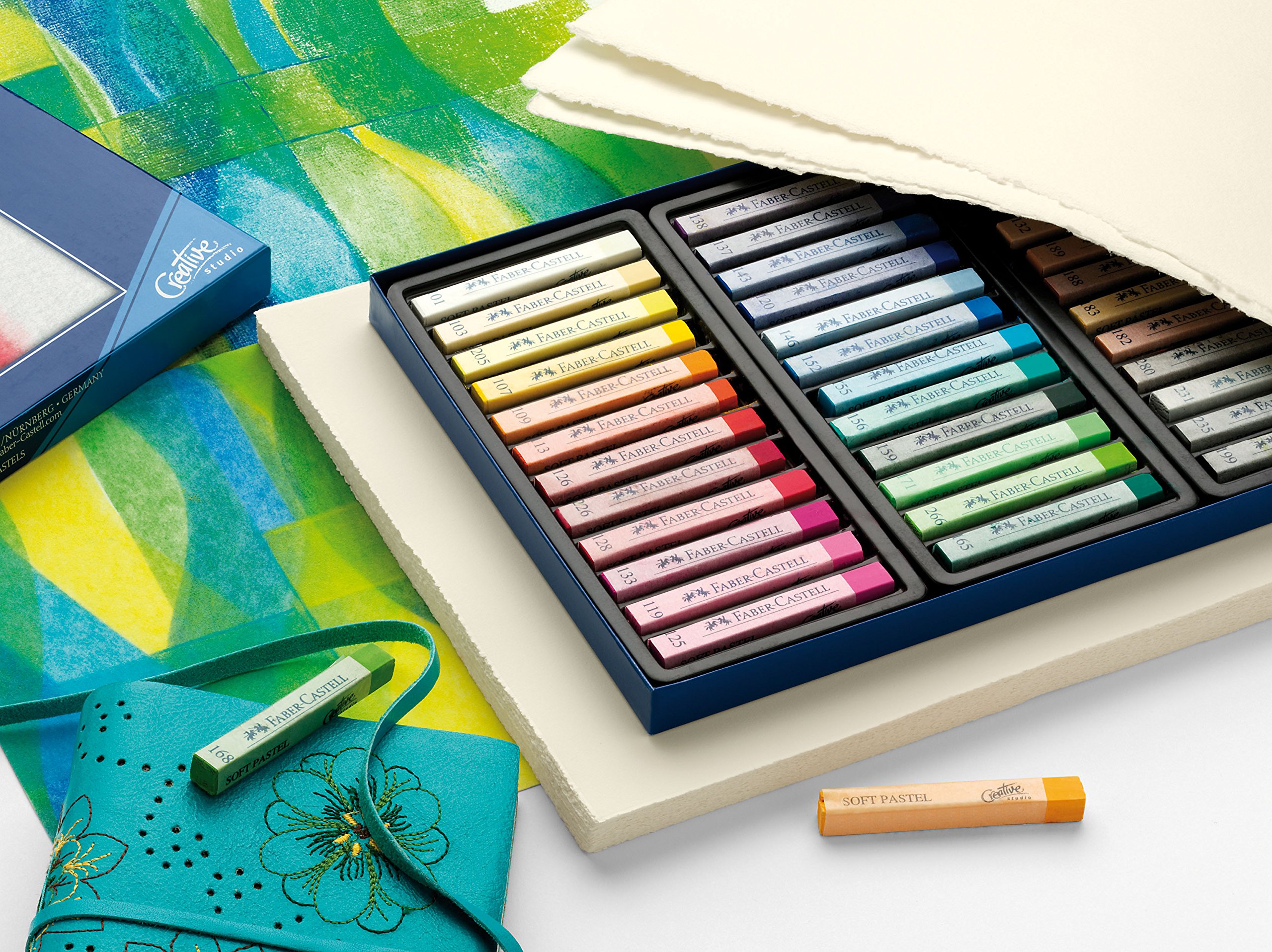 Faber-Castell 112124 Crayon PITT PASTEL boîte métal de 24 pièces & 128224 Demi pastel carre tendre boîte de 24