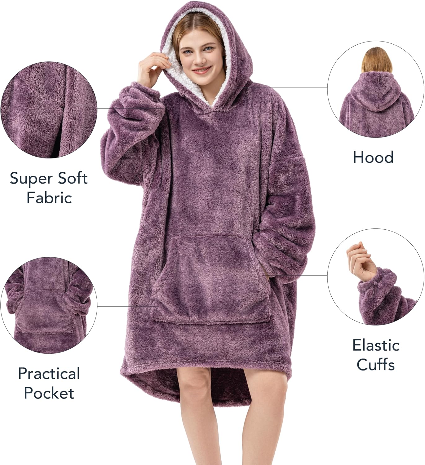 Berkshire Blanket Oversized Wearable Blanket Hoodie – SpaLoft Plush with Hood, Sleeves & Pocket