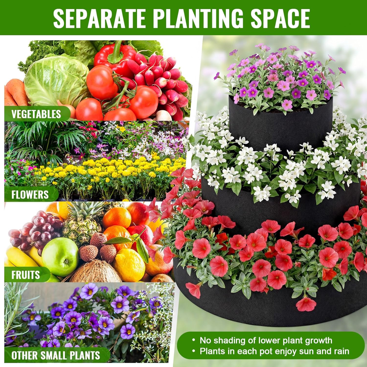 3 Tiered Strawberry Planter for Outdoor Plants, 23.6 Inch Heavy Duty Strawberry Garden Planter Grow Bags, Breathable Non Woven Fabric Raised Garden Bed for Vegetables Flower Herbs Gardening