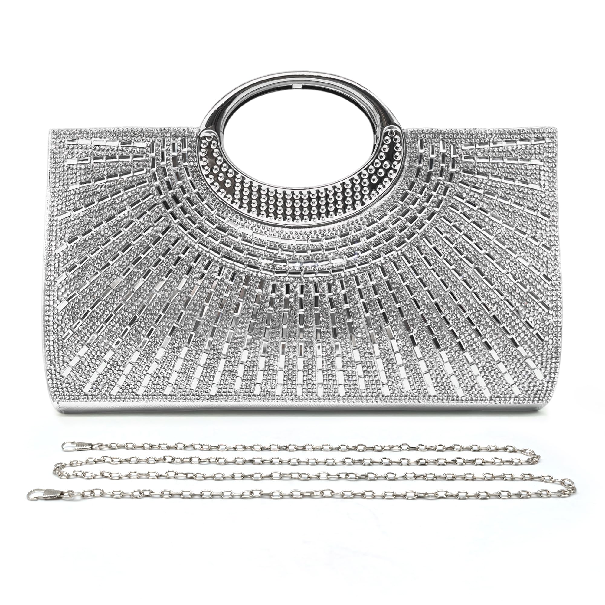 Pahajim Sprankelende strass tas glitter handtassen koppelingen voor vrouwen diamanten avondtas dames crossbody tassen voor bruiloft feest datum bal, Zilver, 25.5 × 17 × 5 cm
