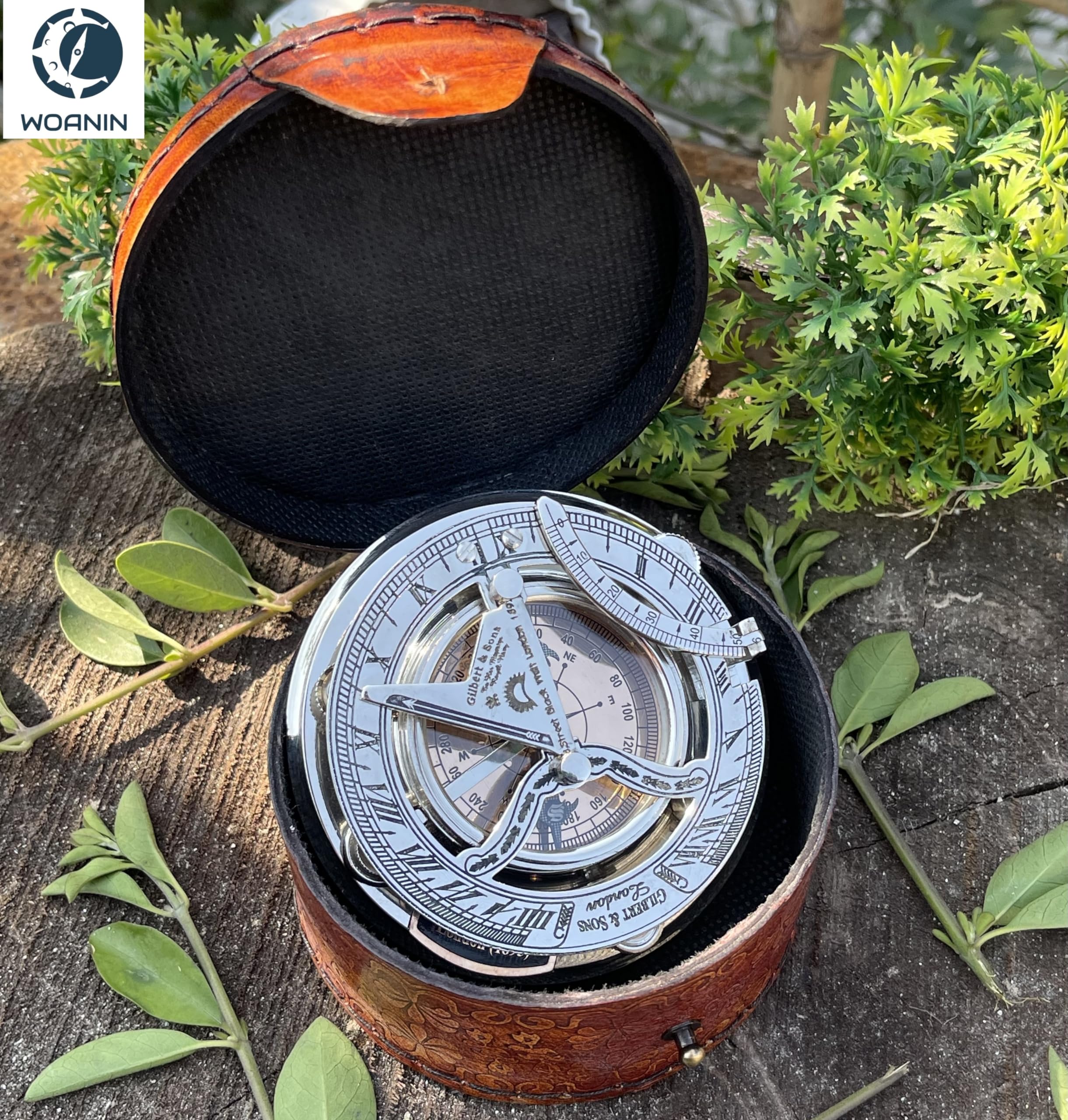 Bussola con meridiana in ottone, regalo personalizzato per uomo, bellissimo orologio con meridiana fatta a mano, orologio solare inciso per lui, decorazione antica (WOANIN)
