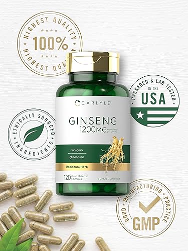 Miniatura 6 de Carlyle Suplemento de extracto de ginseng  120 cápsulas  1200 mg  Pastillas para hombres y mujeres  Sin OMG y sin gluten