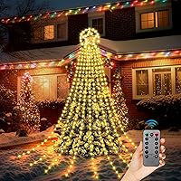 Vista 8 de Decoraciones de Navidad para exteriores, 323 luces LED en cascada, 8 modos de iluminación, luces de Navidad impermeables para exteriores