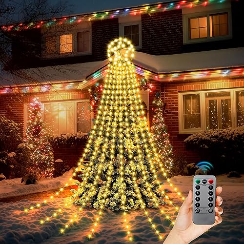 Miniatura 8 de Decoraciones de Navidad para exteriores, 323 luces LED en cascada, 8 modos de iluminación, luces de Navidad impermeables para exteriores,