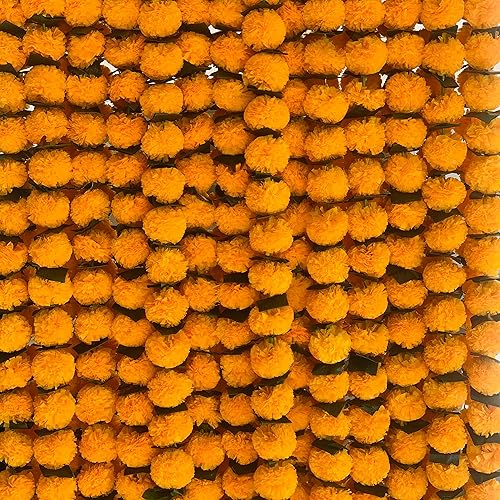 Vista 23 de Guirnalda de caléndula para decoración, 5 piezas de 5 pies de largo, flores artificiales de caléndula de caléndula, decoración india para Pooja