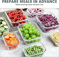 Vista 5 de KOMUEE - Juego de 10 recipientes de vidrio para preparación de comidas con tapas, recipientes herméticos para el almuerzo, aptos para microondas