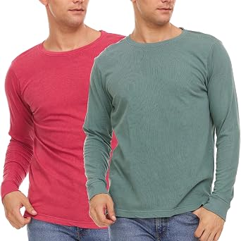 Pure Essence 2 Pack Garment Dyed Long Sleeve Tee Shirts for Men - Casual T-Shirts Ideal for Gym, Workout, Jogging, Beach