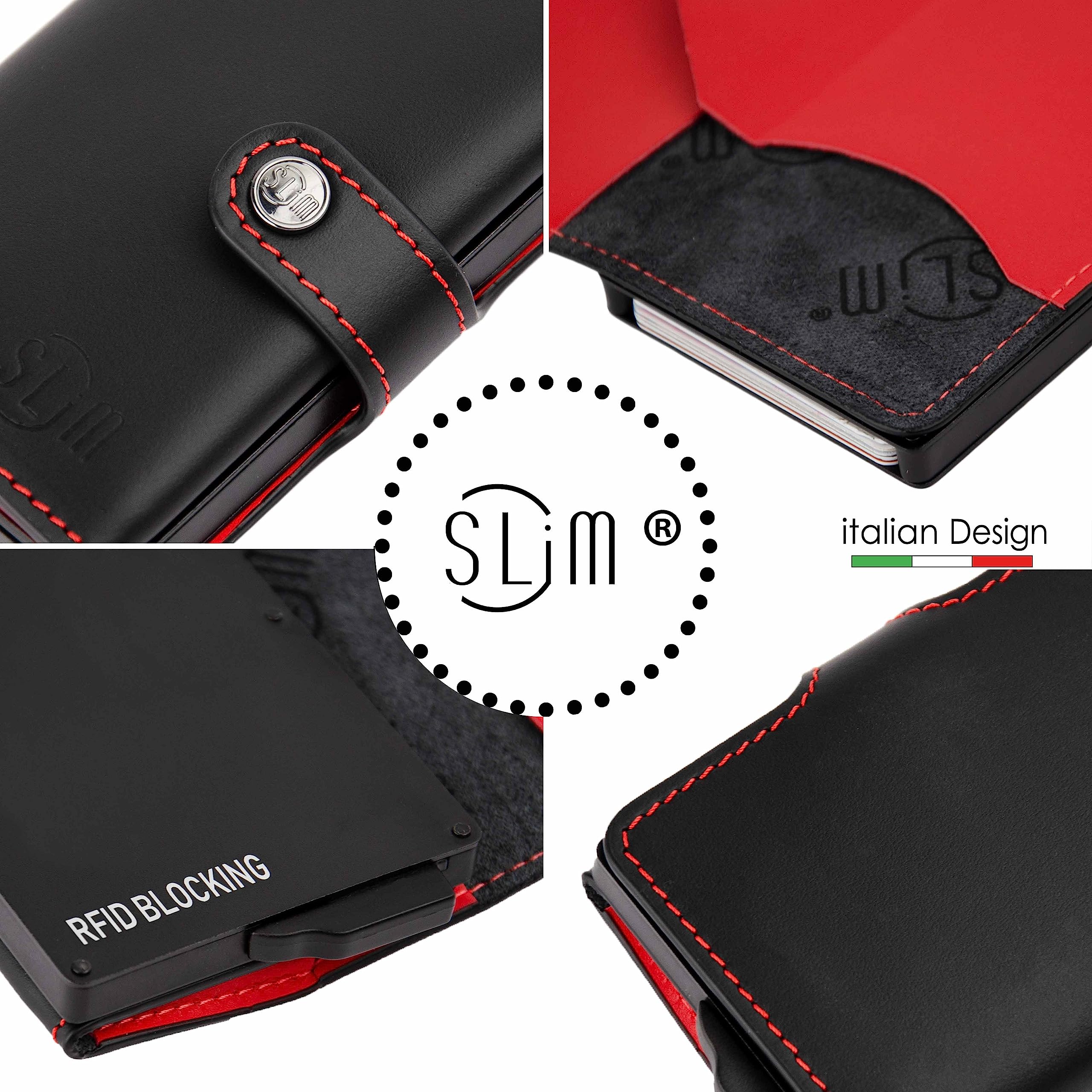 SLim Porta Carte di Credito Schermato Portafoglio Uomo Rfid Portatessere Anticlonazione Donna Portacarte Uomo (Nero e Rosso, Senza Zip)