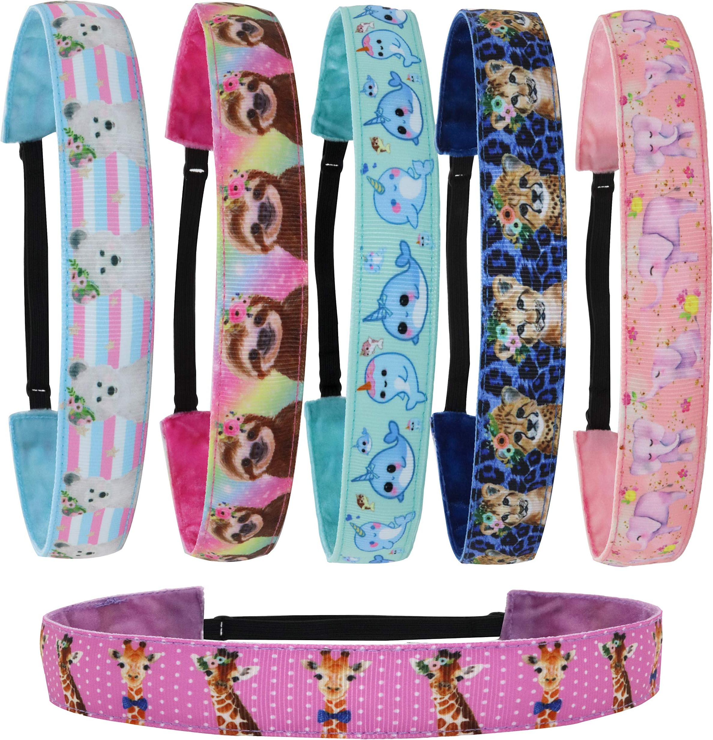 FROG SAC 6 PCS Cute Animals Nonslip Headbands for Girls, Elastic Grosgrain Head Band for Kids, Ribbon Animal Hair Accessories for Kid Birthday Party Favors