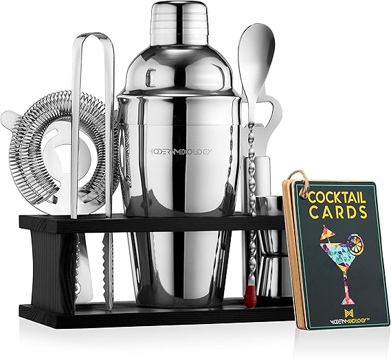 Mixology Bartender Kit with Stand Silver Bar Set Cocktail