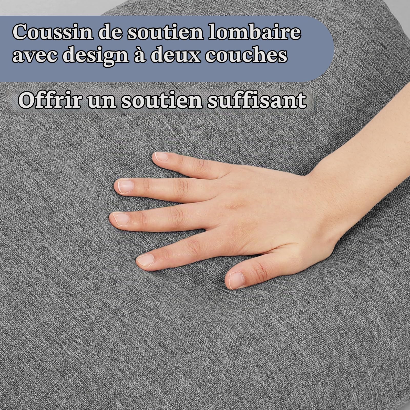 GOFORIT Coussin lombaire ergonomique pour canapé et fauteuil - Double couche en mousse à mémoire de forme avec maintien ferme - Coussin lombaire indéformable pour une assise prolongée - Housse lavable