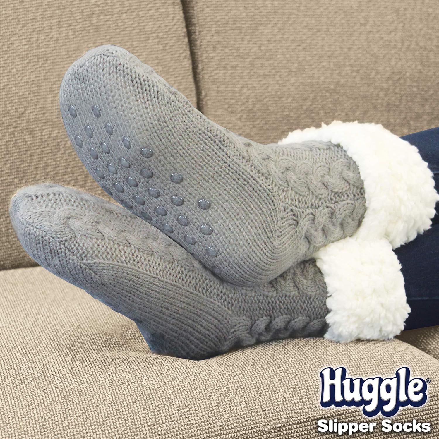 Ontel Huggle Slipper Socks, Grey, One Size : Clothing, Shoes & Jewelry