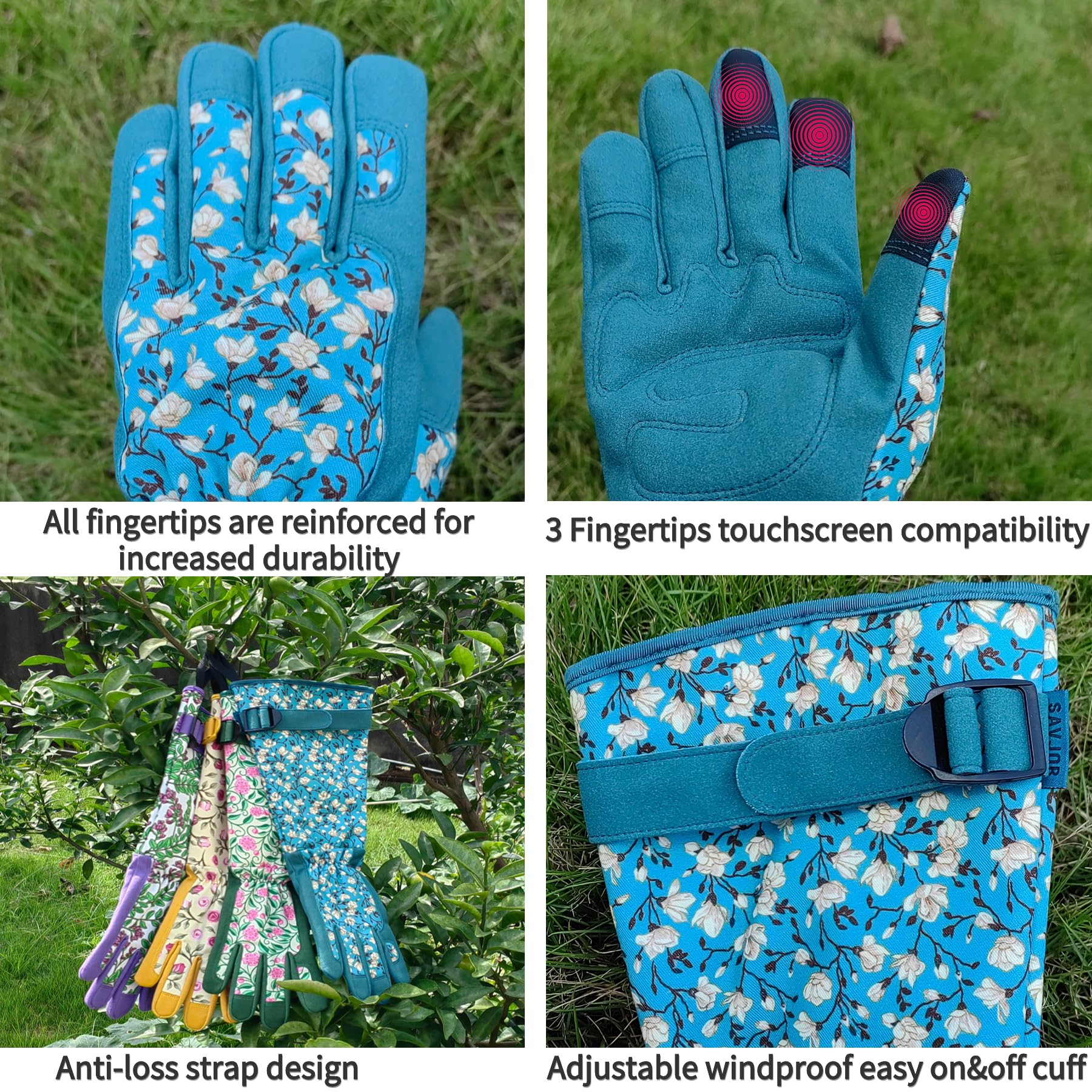 Guantes de jardinería multiusos, guantes de jardín de cuero sintético para mujer, guantes de trabajo, regalos de jardinería y regalos de jardín (azul lago, grande)