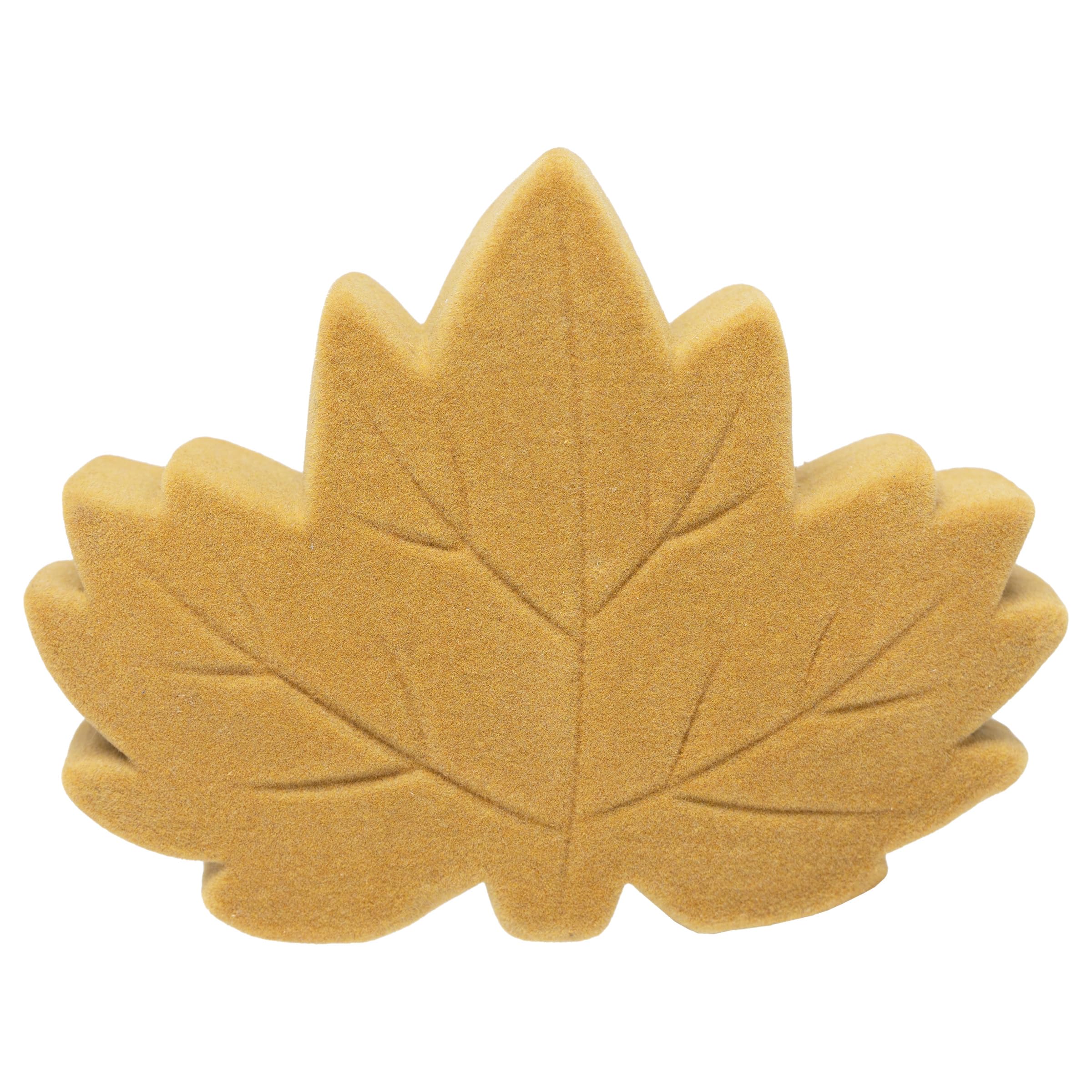 Boston International Fall Statue Tabletop Figurine Fall Thanksgiving Decorations, 6" Long, Mustard Flocked Maple Leaf