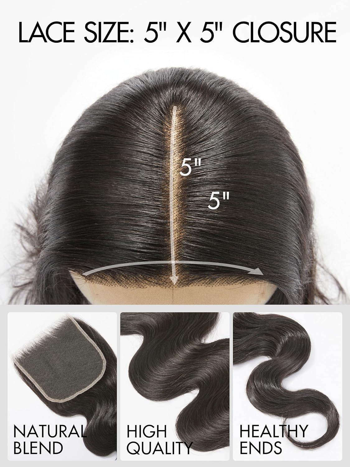 LUVME 5x5 HD Lace Body Wave Human Hair Closure Invisible Lace 12A Brazilian Virgin Remy Human Hair Frontal Closure Natural Black 14 Inch