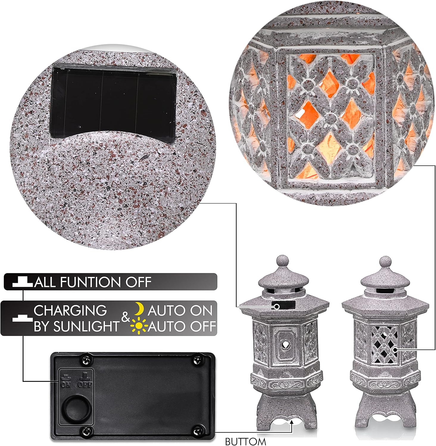 TERESA'S COLLECTIONS Pagoda Garden Statues with Solar Outdoor Light, Resin Zen Garden Lantern Asian Decor Outdoor Statues Lawn Ornaments Patio Porch Yard Decor Gifts for Mom 10.4"