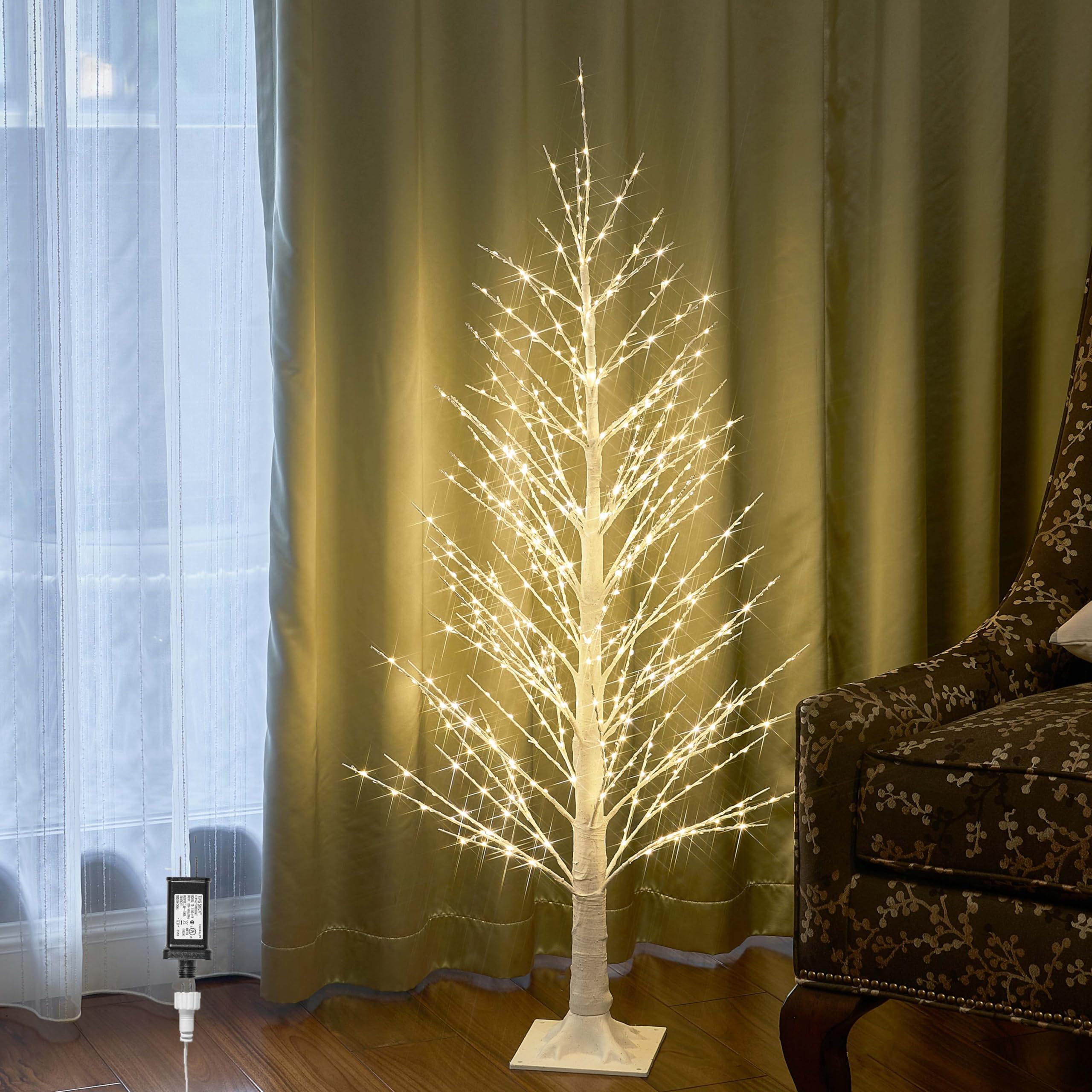 4FT Alpine Tree 450 LED Fairy Lights, White Twig Tree with Lights for Indoor Outdoor Home Thanksgiving Christmas Decorations