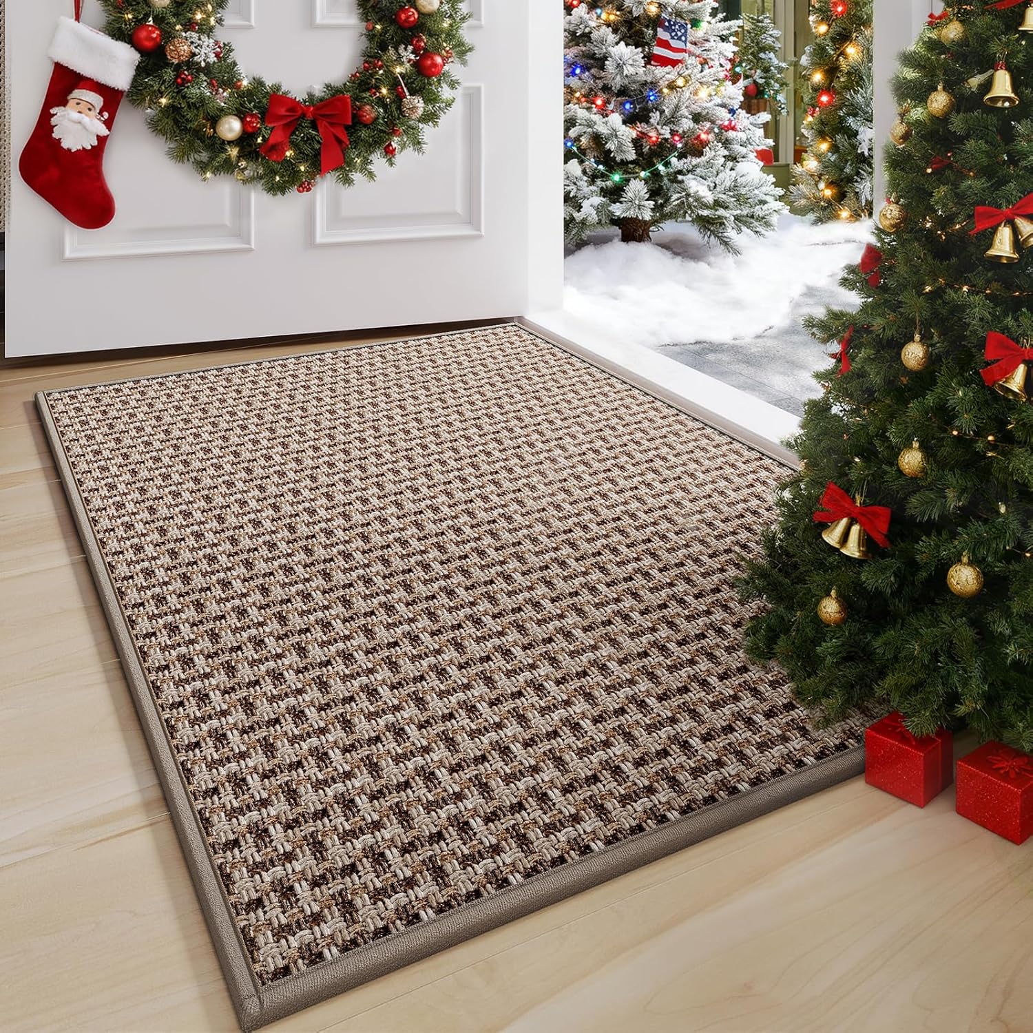 Door Mat 24"x35", Dirt Resistant and Absorbent, Non-Slip Rubber Backing Floor Mats, Easy Clean Low-Profile Doormat for Entryway, Front Door, Inside Entrance, Brown - Image 9