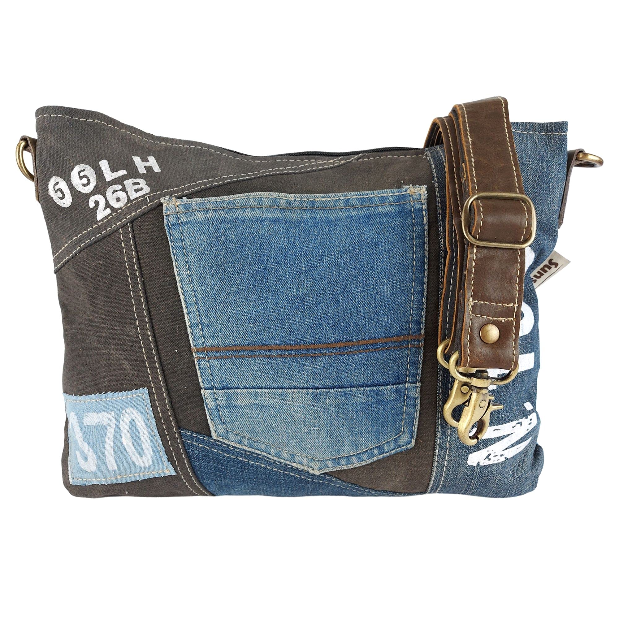 Sunsa Damen Umhängetasche, Tasche aus Recycelte Jeans & Canvas schwarz/Blau