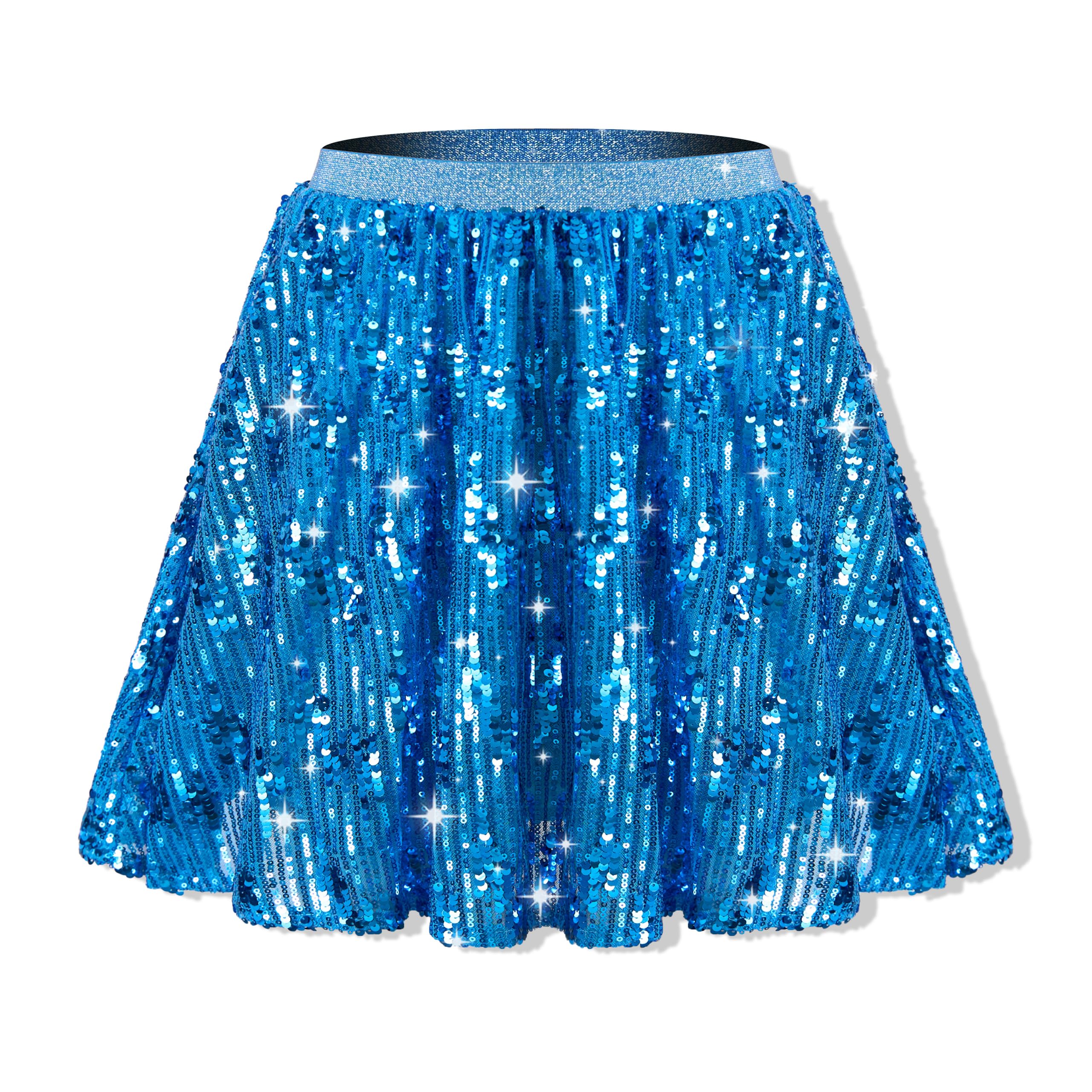 Rolanko Girls Sequin Skirt with Shorts, Sparkly Skort Elastic Waist 5-12Y