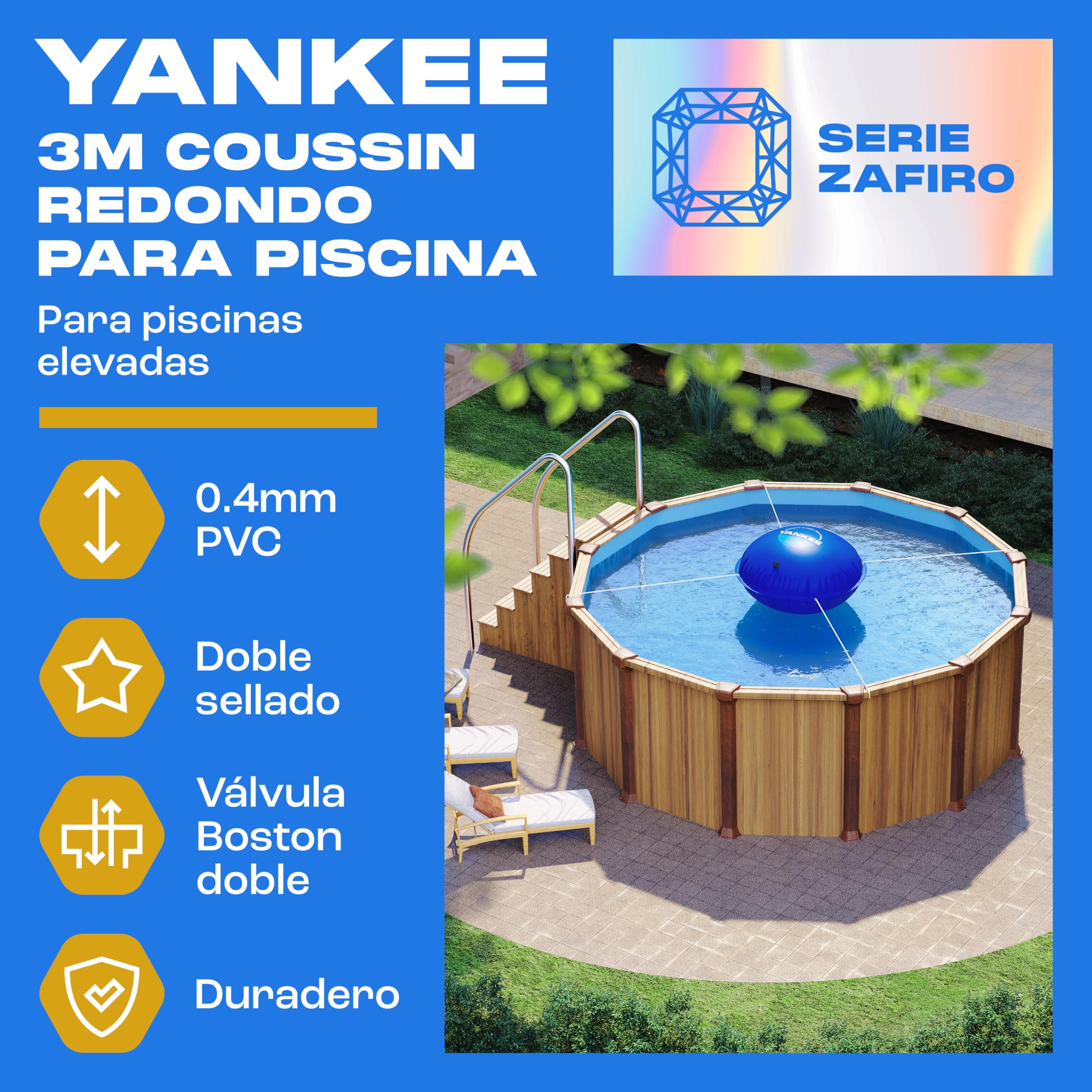 Yankee Pool Pillow para Piscinas sobre el Suelo, Almohadas de Piscina para Cerrar el Invierno, PVC Ultra Resistente 0,4 mm (Calibre 27) Ø300 cm