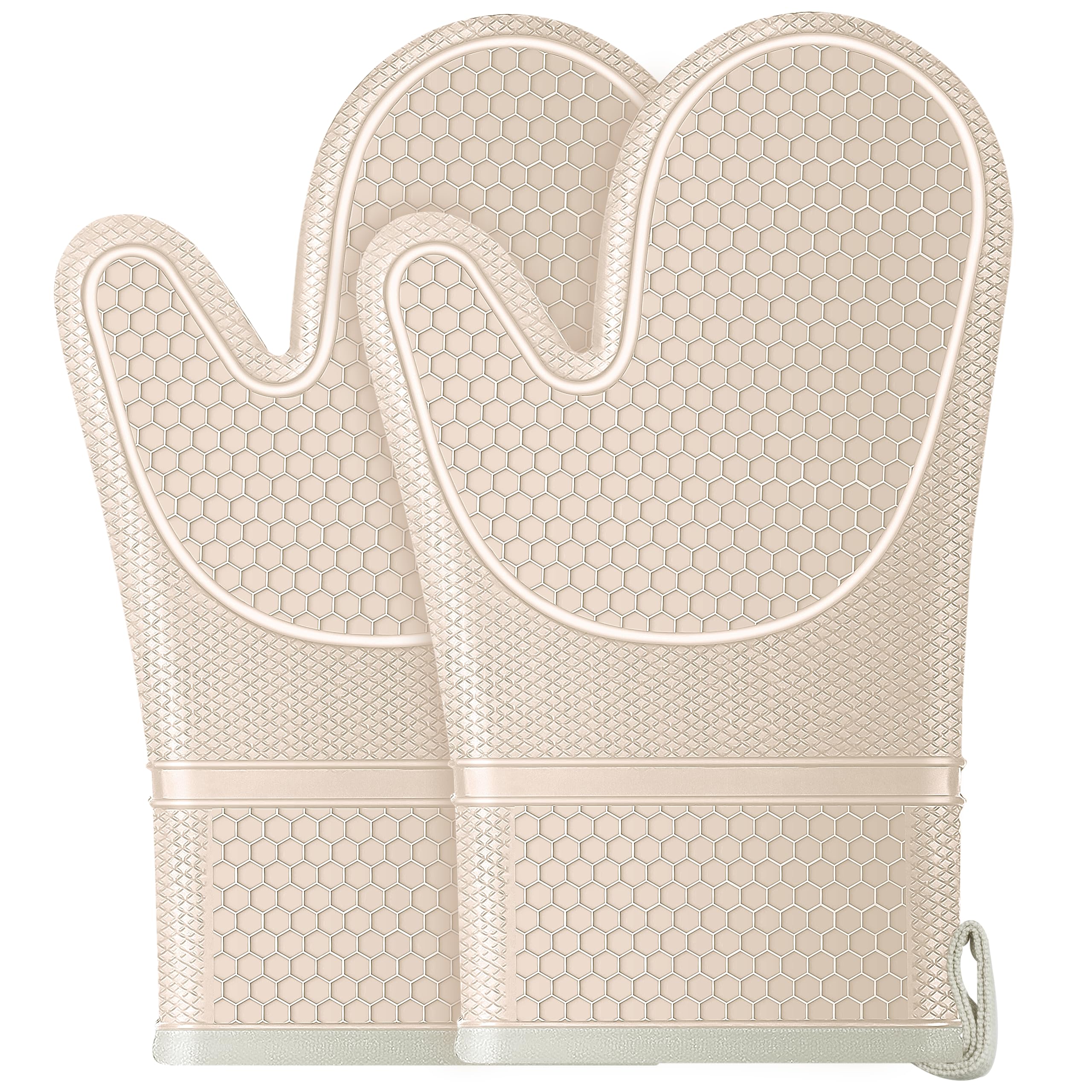 Aouplry Women's Khaki Oven Mitts,Anti-Slip Silicone Oven Gloves,Heat Resistant Gloves,Withstand 500℉,Double Oven Gloves For Kitchen Cooking,Dessert Making,Bbq