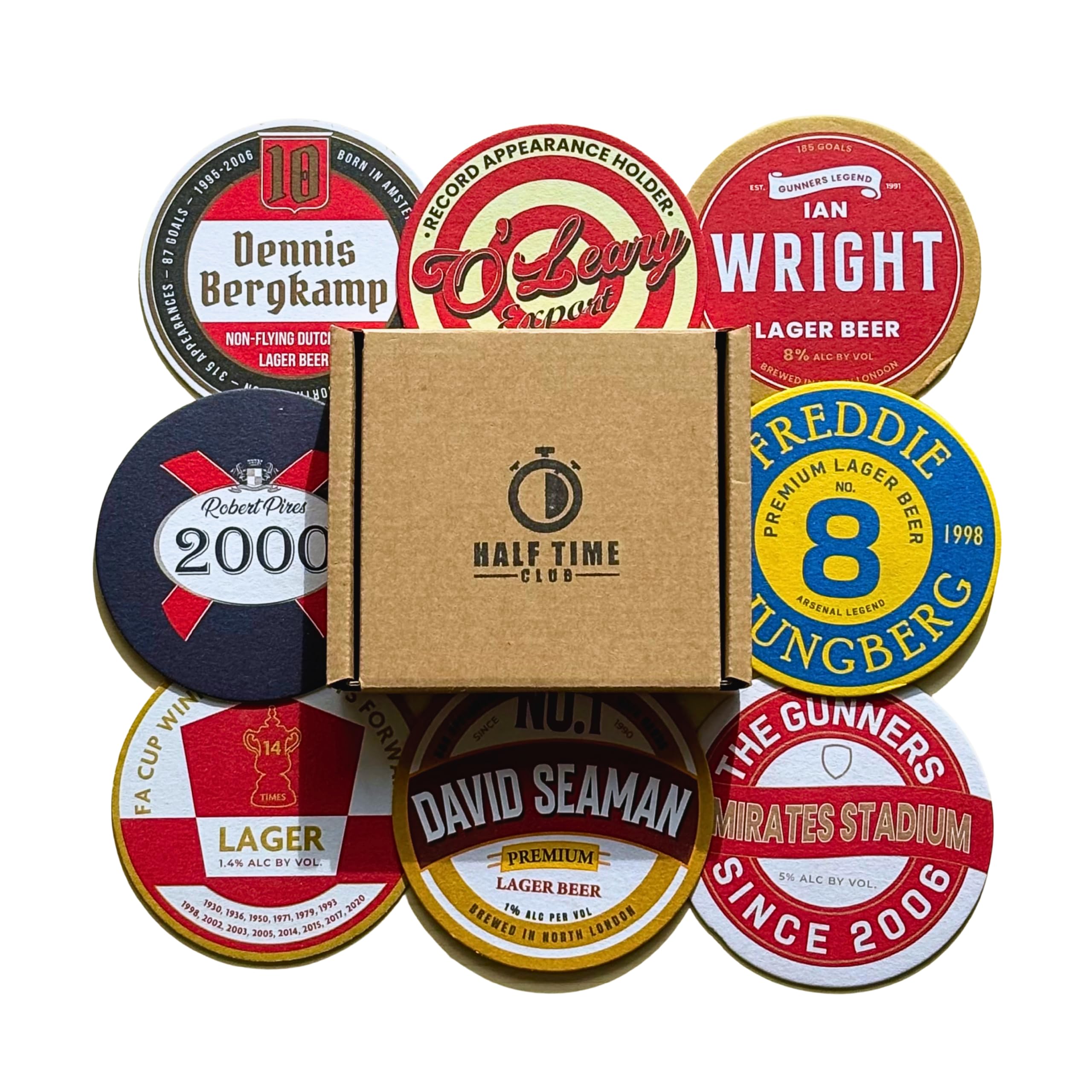Arsenal 2nd Edition Football Beer Mat Coasters - Perfect for a Gift or Present for Any Arsenal Fan (8-Pack)