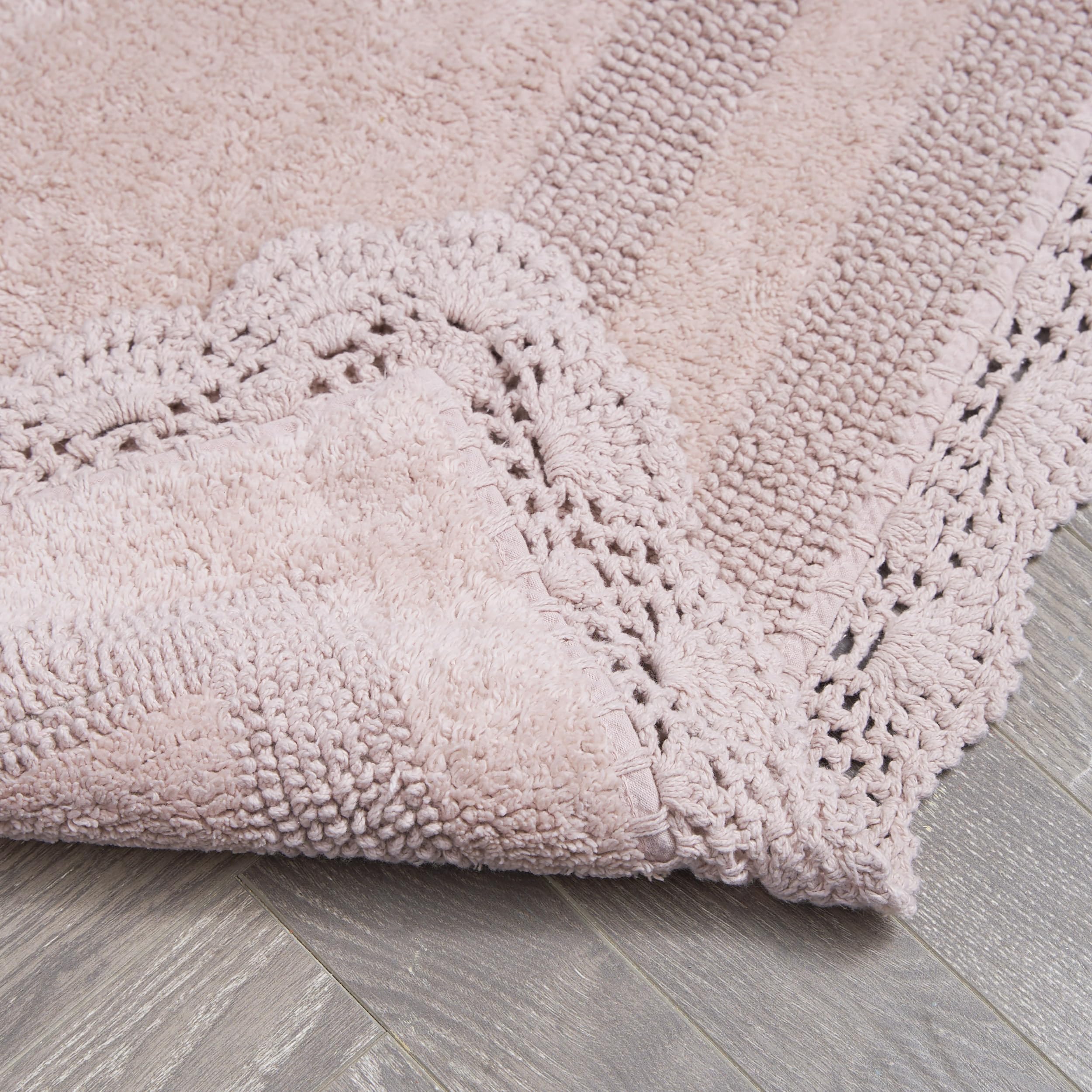 Laura Ashley Crochet Cotton 24x40 Bath Rug, Blush