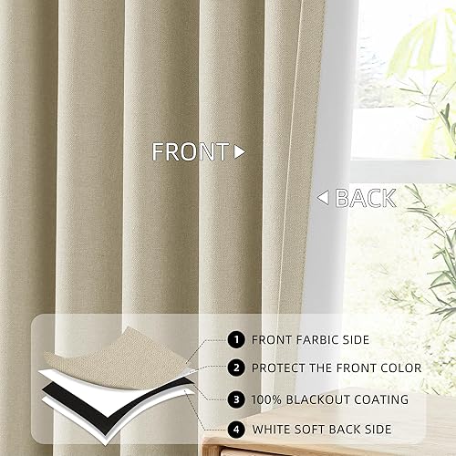 Miniatura 156 de ChrisDowa Cortinas 100% opacas de abedul liso de 96 pulgadas de largo, 2 paneles para dormitorio, sala de estar, oscurecimiento de la habitación de