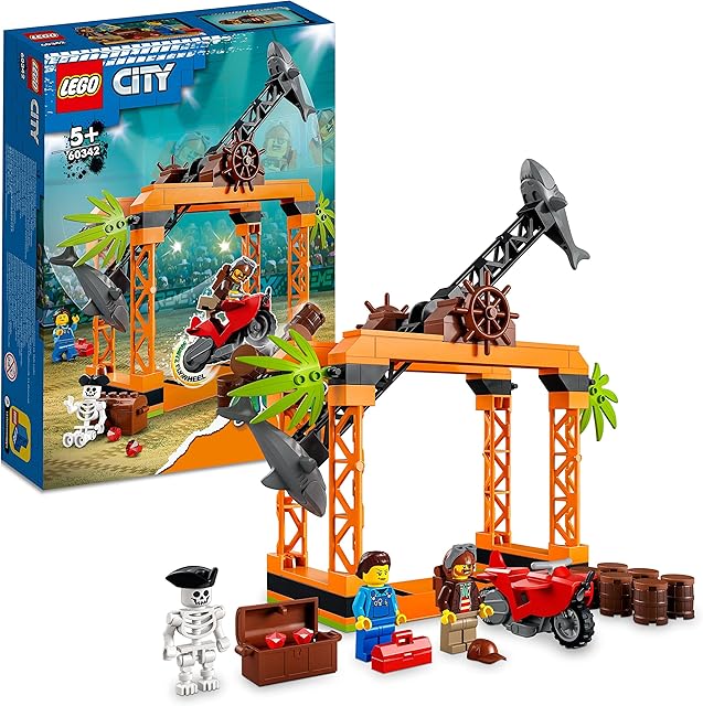 LEGO 60342 City Stuntz The Shark Attack Stunt Challenge Adventure Series Toy with Flywheel Powered Stunt Bike & Racer Minifigure, Toys for Kids 5 Plus Year Old