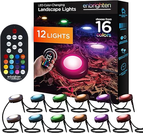 Enbrighten 41017 - Luces LED para el suelo, 12 luces de camino, 110 pies, luces que cambian de color, con control remoto, para caminos en exteriores