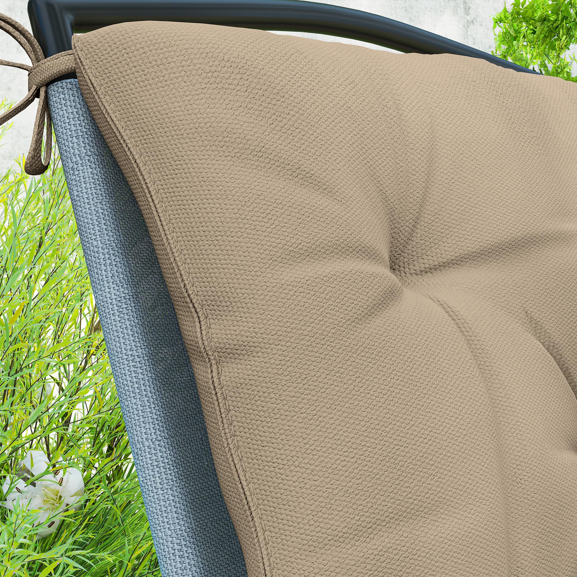 Outsunny Lot de 2 Coussins de Chaise d'extérieur, Galette de Chaise avec Attaches, Coussins de Jardin pour terrasse ou Balcon, 98 x 50 x 8 cm, Beige