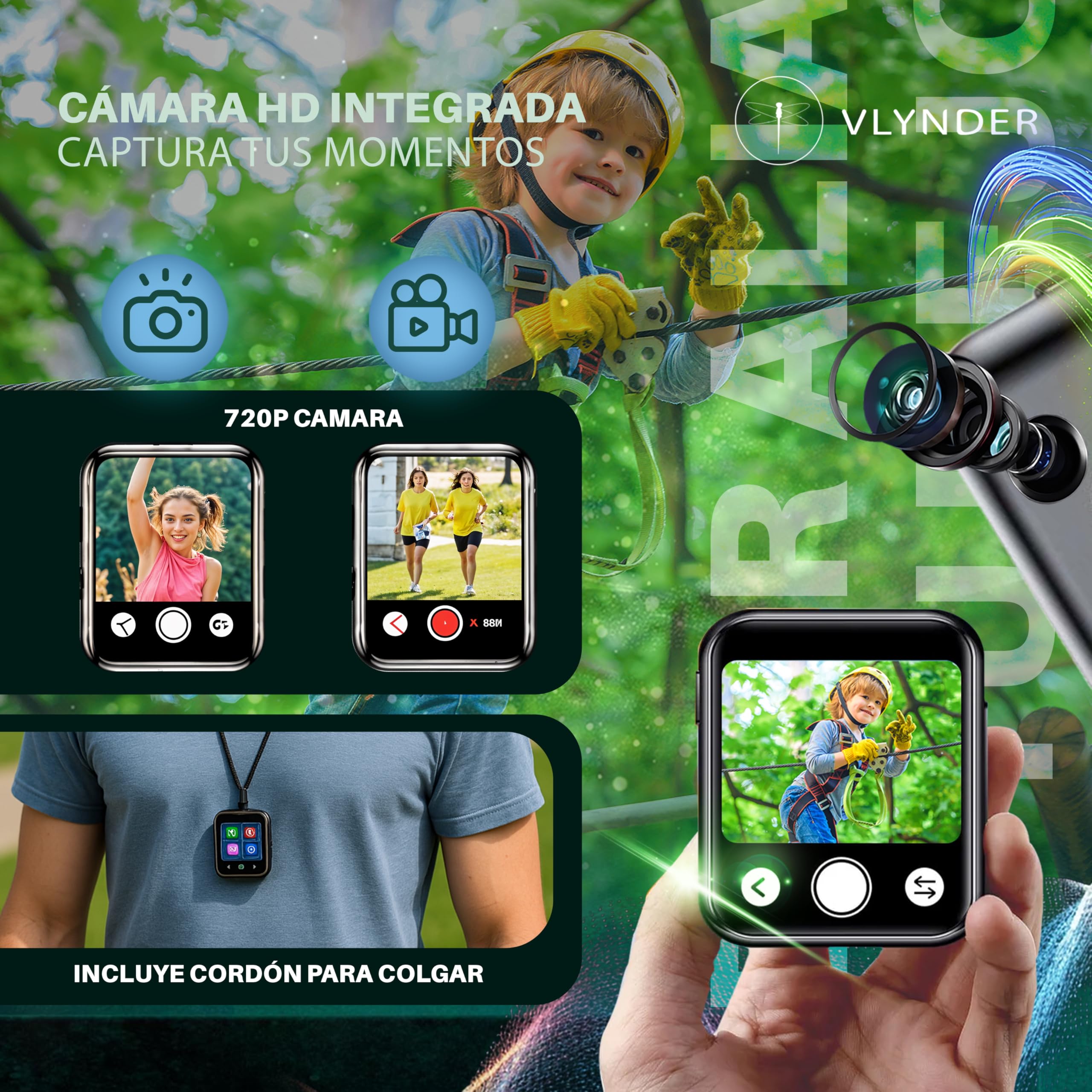 Reproductor MP3 con Bluetooth 5.4, 64GB | Mini HiFi-Music Player con Clip Deportivo | Premium | Pantalla Táctil 2,01 Pulgadas | Cámara 720P | Radio FM | Grabadora de Voz | Expansible 256gb