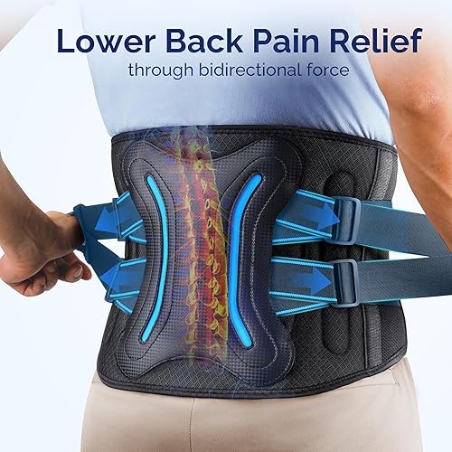 Miniatura 3 de FEATOL Soporte lumbar con 5 soportes reforzados para mujeres y hombres, cinturón de soporte lumbar ajustable para el trabajo, talla L, cintura de