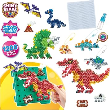 Aquabeads Dinosaur World - Arts & Crafts Kit for Kids Ages 4+ Includes Over 1200 Shiny Beads, Layout Tray, Sprayer, Creation Display, Design Pegs, Keychain Accessories, and Template Sheet