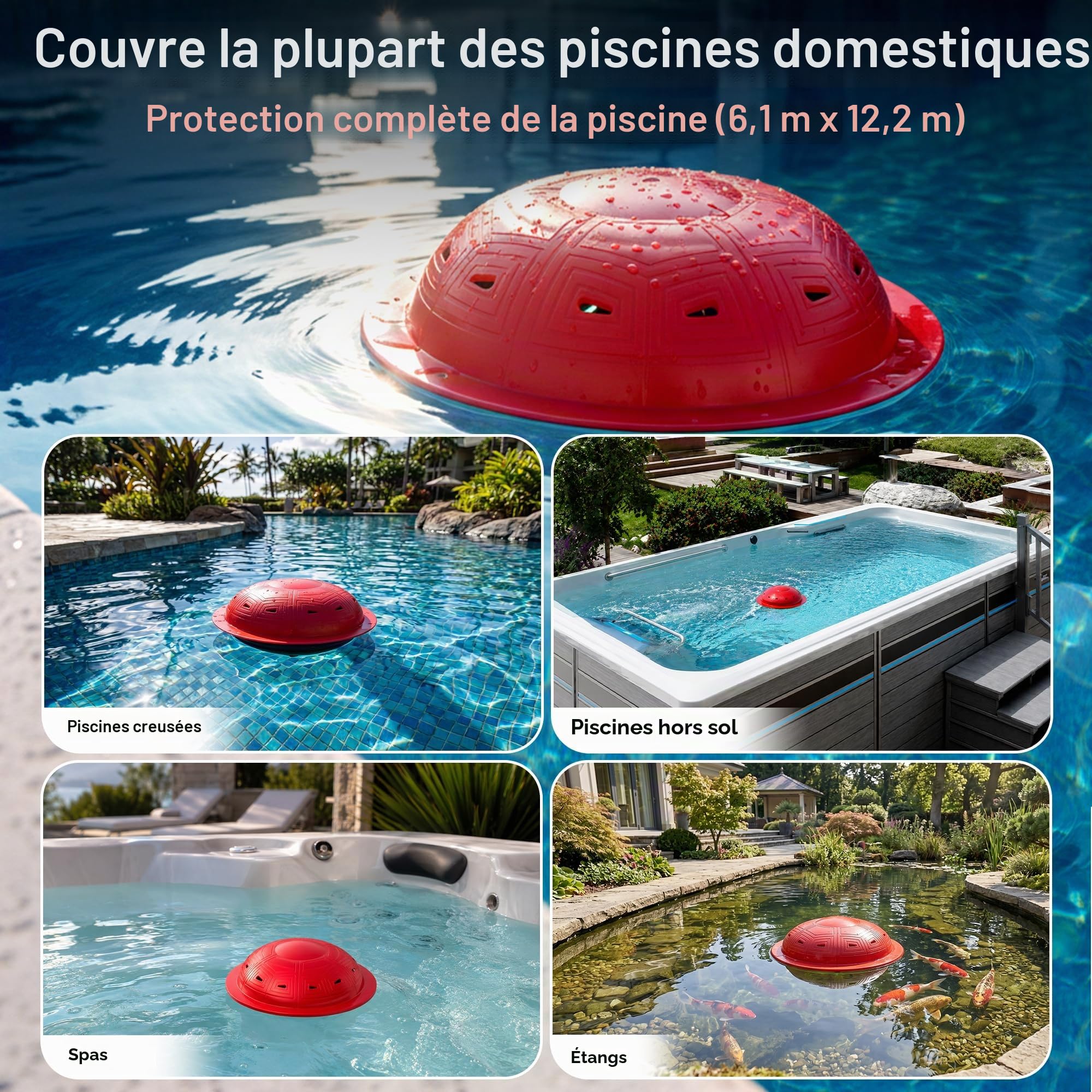 Alarme de piscine, alarme de sécurité flottante pour piscines creusées et hors sol, sensibilité réglable, détection d'eau, alerte 85 dB+ – Protection pour enfants et animaux domestiques (rouge)