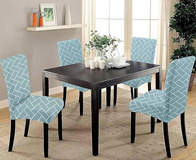 HOTKEI Pack of 4 Pastal Green Brick Printed Elastic Stretchable Dining Table Chair Seat Cover Protector Slipcover for Dining Table Chair Cover Set of 4 Seater, Polyester Blend