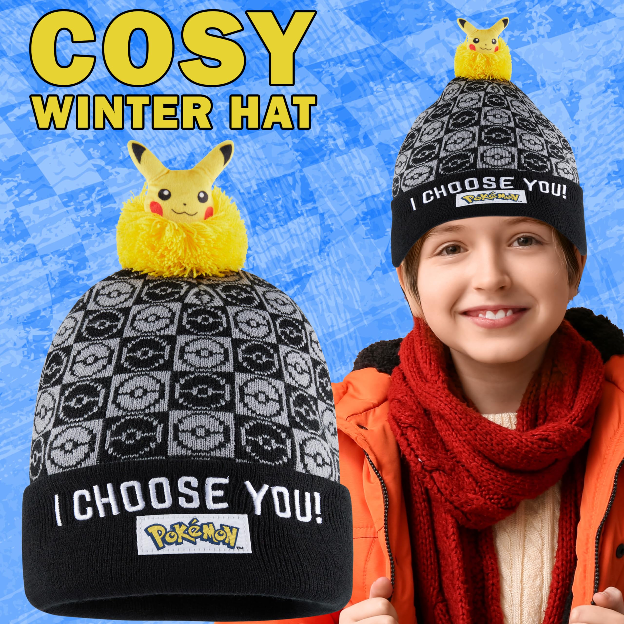 Pokemon dziecięca czapka beanie, przytulna dzianinowa czapka zimowa, jeden rozmiar, prezenty dla dzieci