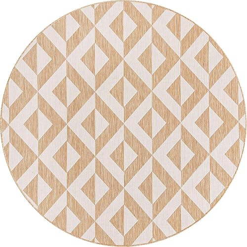 Vista 354 de Unique Loom Unique Loom Outdoor Collection - Alfombra de área - Napa (3 pies 3 pies, redonda, amarillo y aguamarina/amarillo)