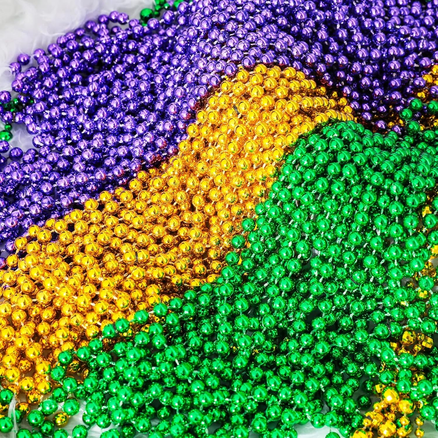 144 Pcs Mardi Gras Beads Bulk, 33 Inch 7mm Carnival Beaded Necklaces Decorations For Mardi Gras Festivals, Mardi Gras Parades, Night Club Dress-up Events Party Costume - Image 2