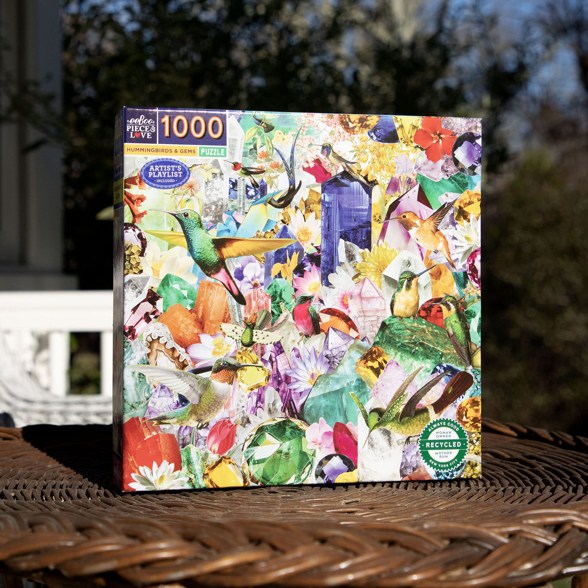 (New Dec) eeBoo 1000pc Puzzle Hummingbirds and Gems Square