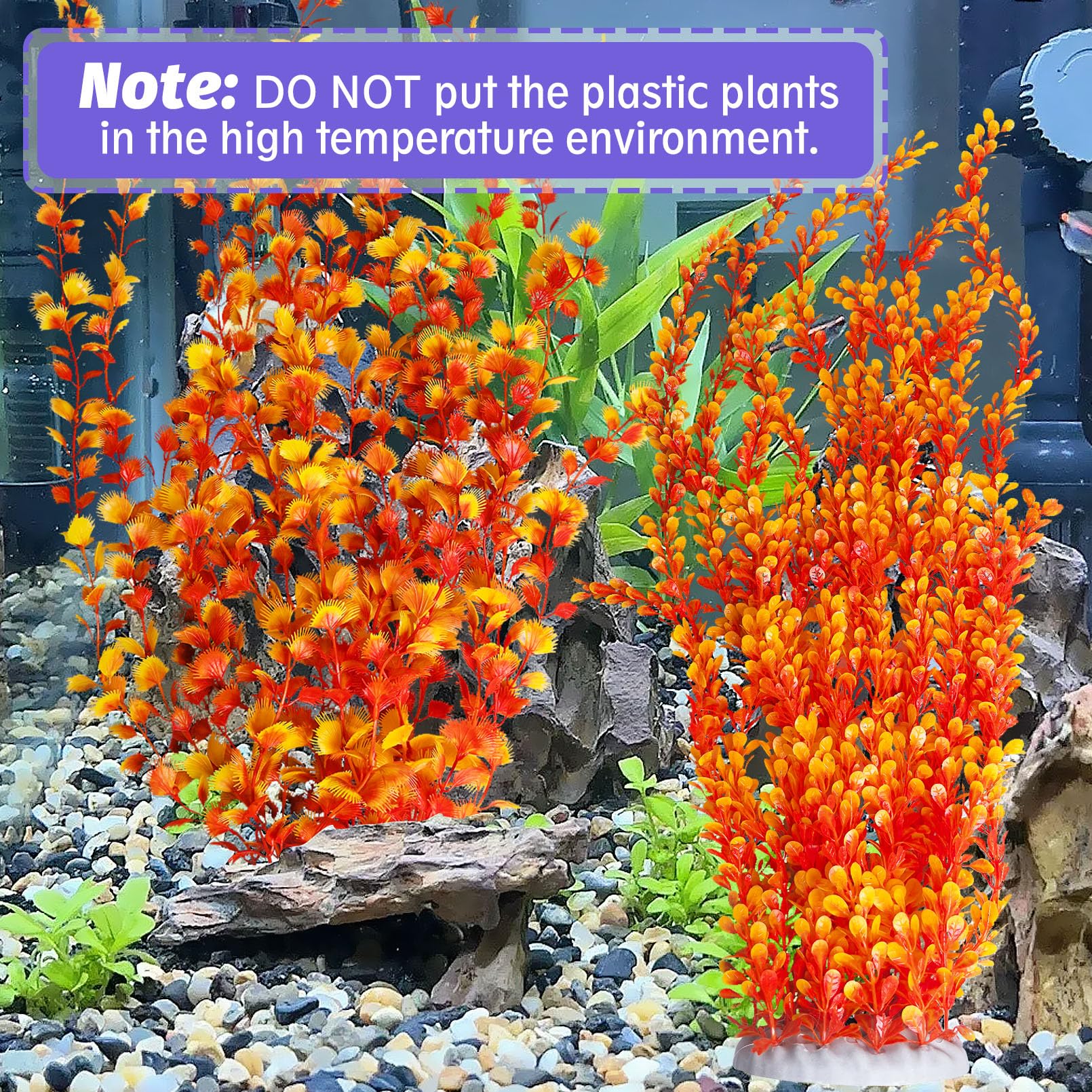 hamiledyi aquarium plastic plants aquarium decor artificial fish tank plants,tall fish tank decorations, extra large aquarium plant 23.6-inch tall,2pcs?orange style b?