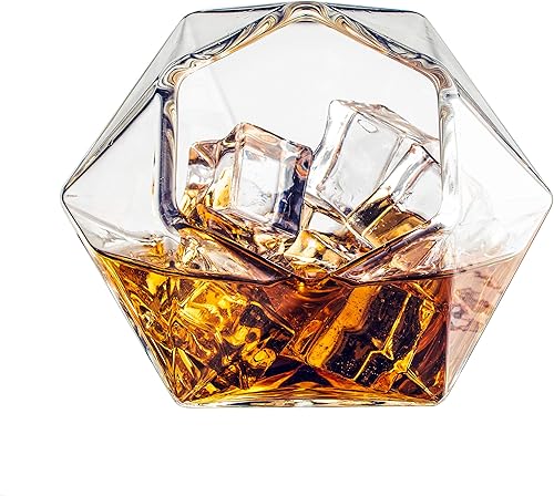 Vista 17 de Juego de 2 copas de whisky y vino con diamantes iridiscentes de 10 onzas, vino, whisky, agua, en forma de diamante, colección Diamonds Sparkle
