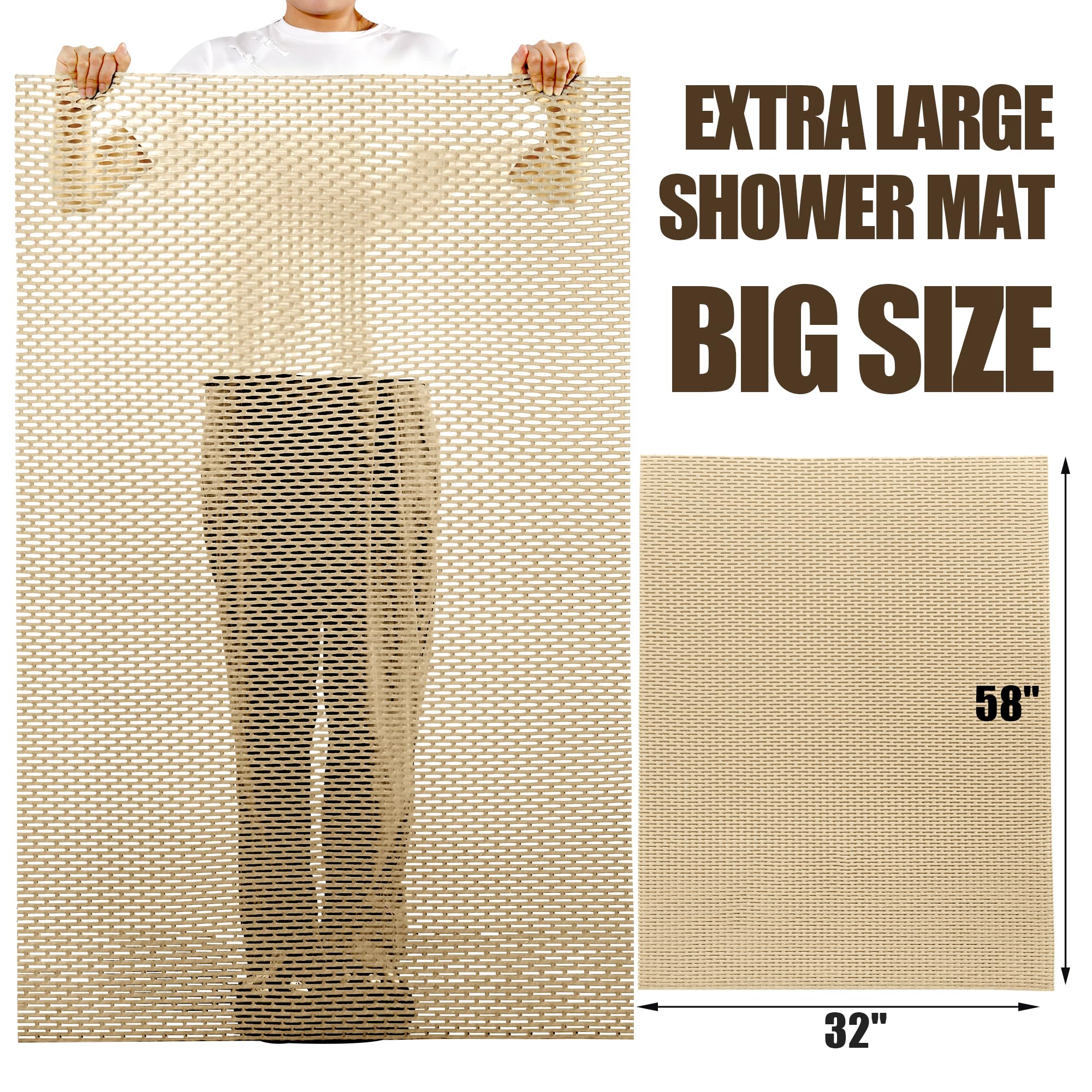 HOMBYS Extra Große Duschmatte 119,4x81,3 Cm – Rutschfest, Schnell Trocknend, Mit Peeling-Effekt, Khaki